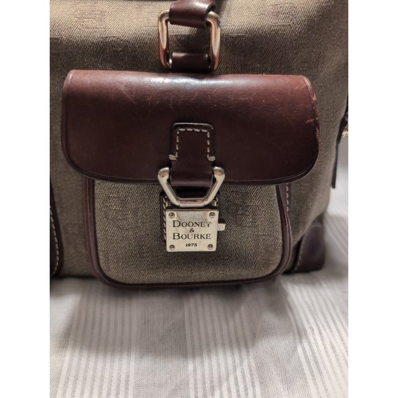 Dooney & Bourke Signature Beige Brown Double Lock Pocket Medium Satchel Bag - Picture 2 of 13